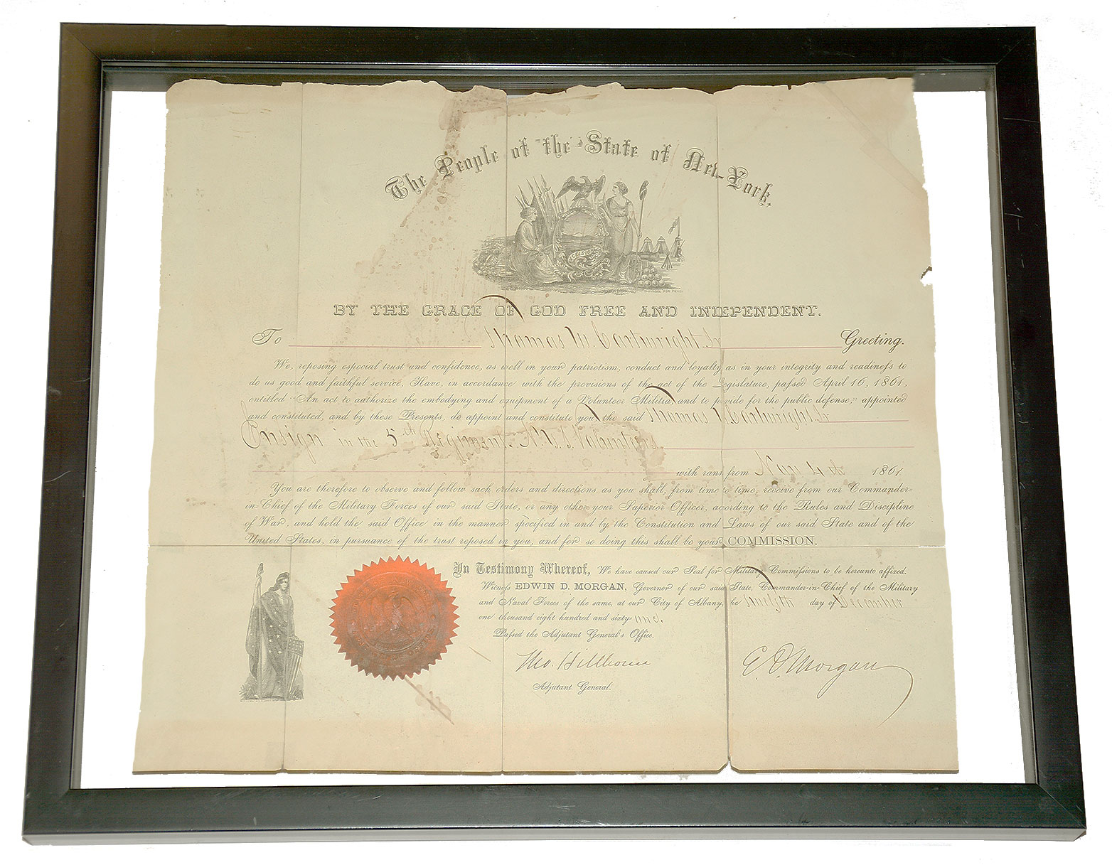 COMMISSION OF THOMAS W. CARTWRIGHT – CAPTAIN, 5th NEW YORK (ZOUAVES), DIED OF WOUNDS RECEIVED AT GAINES MILL