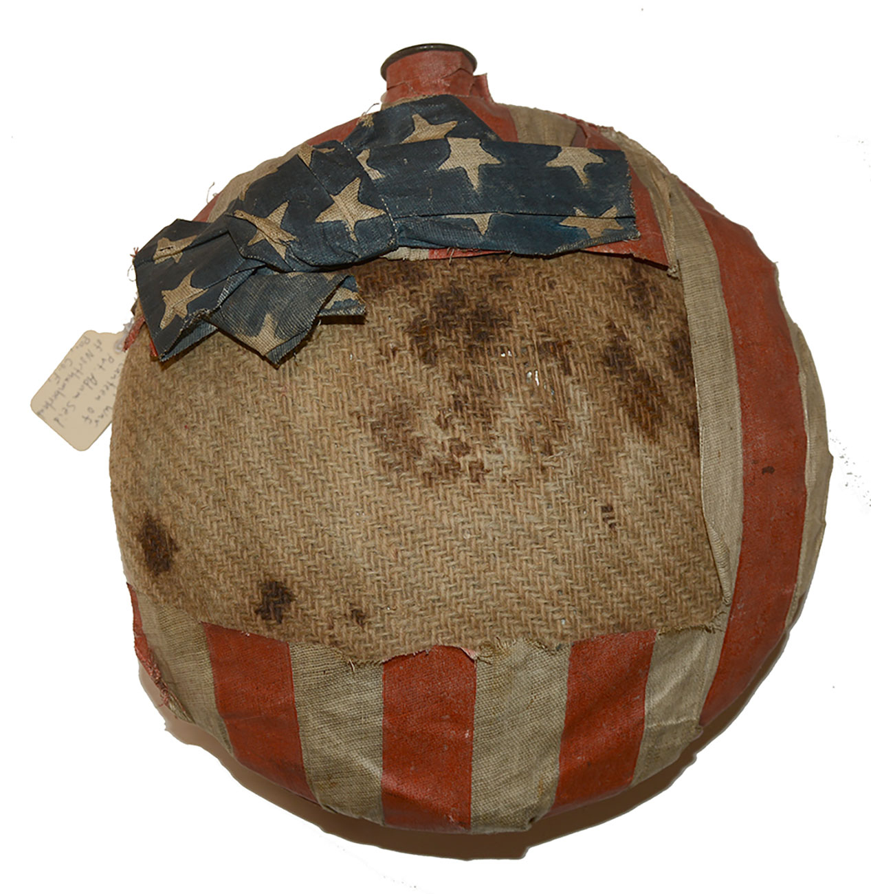 ID’D M1858 PHILADELPHIA DEPOT CANTEEN COVERED WITH FLAG - PVT. ADAM SEIDS, 84th PA INFANTRY