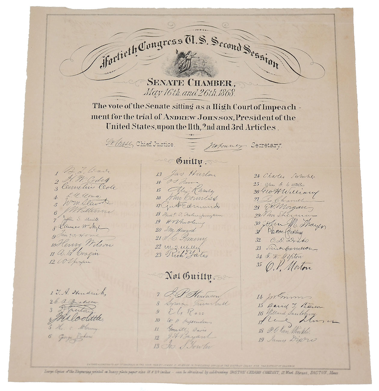 ADVERTISING CIRCULAR FOR ENGRAVING OF SENATE IMPEACHMENT VOTE FOR PRESIDENT ANDREW JOHNSON