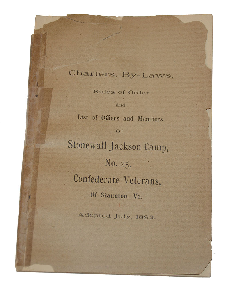 UCV STONEWALL JACKSON CAMP NO. 25 (STAUNTON, VA) – JULY, 1892 – MEMBER BYLAWS BOOKLET