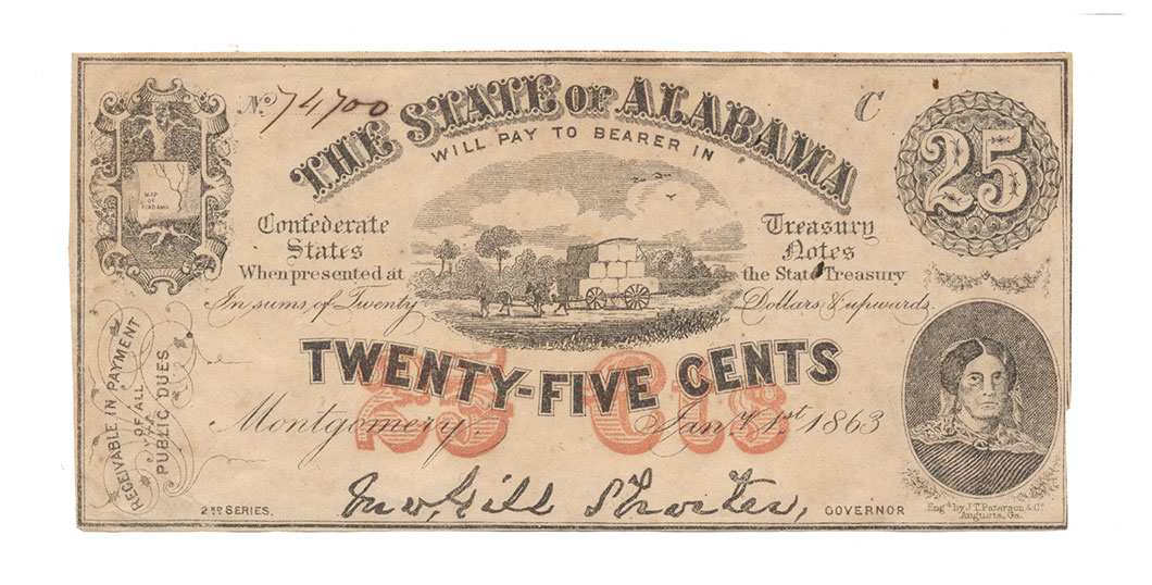 1863 ALABAMA 25-CENT TREASURY NOTE