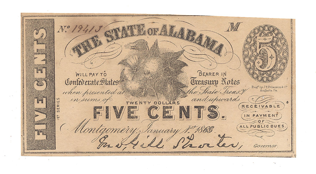 1863 ALABAMA 5-CENT TREASURY NOTE