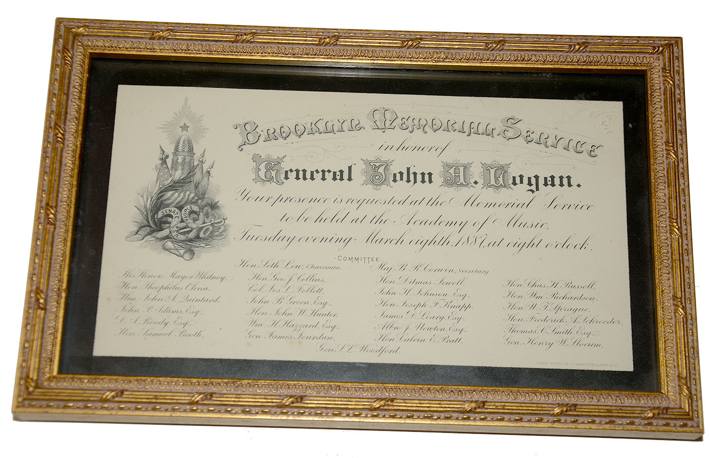 FRAMED MEMORIAL SERVICE INVITATION OF GENERAL JOHN A. LOGAN