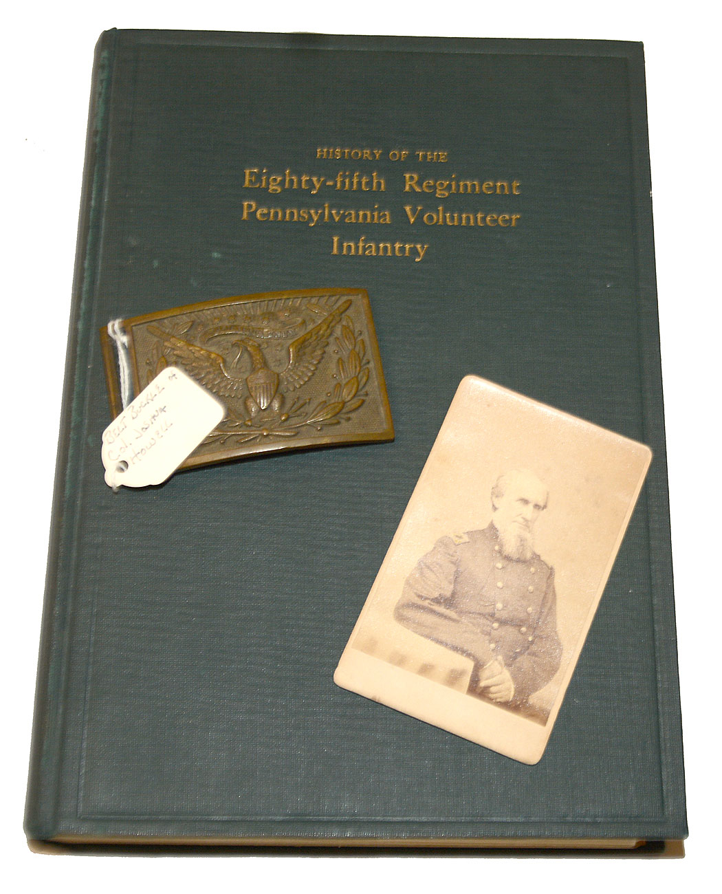 GROUPING OF 85th PA ITEMS – REGIMENTAL HISTORY, CDV SIGNED BY COL. HOWELL, AND HOWELL’S BELT PLATE