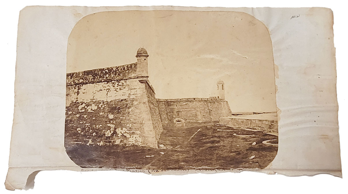 LATE 1800’S PHOTO OF CASTILLO DE SAN MARCOS – ST. AUGUSTINE, WITH 1886 NEWSPAPER CLIPPINGS