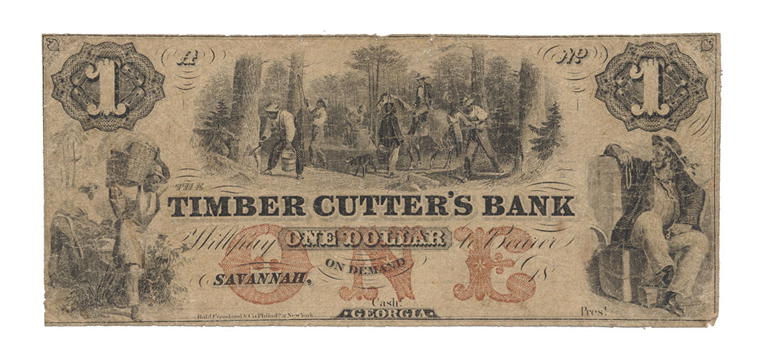 1862 TIMBER CUTTER’S BANK $1 NOTE – SAVANNAH, GEORGIA