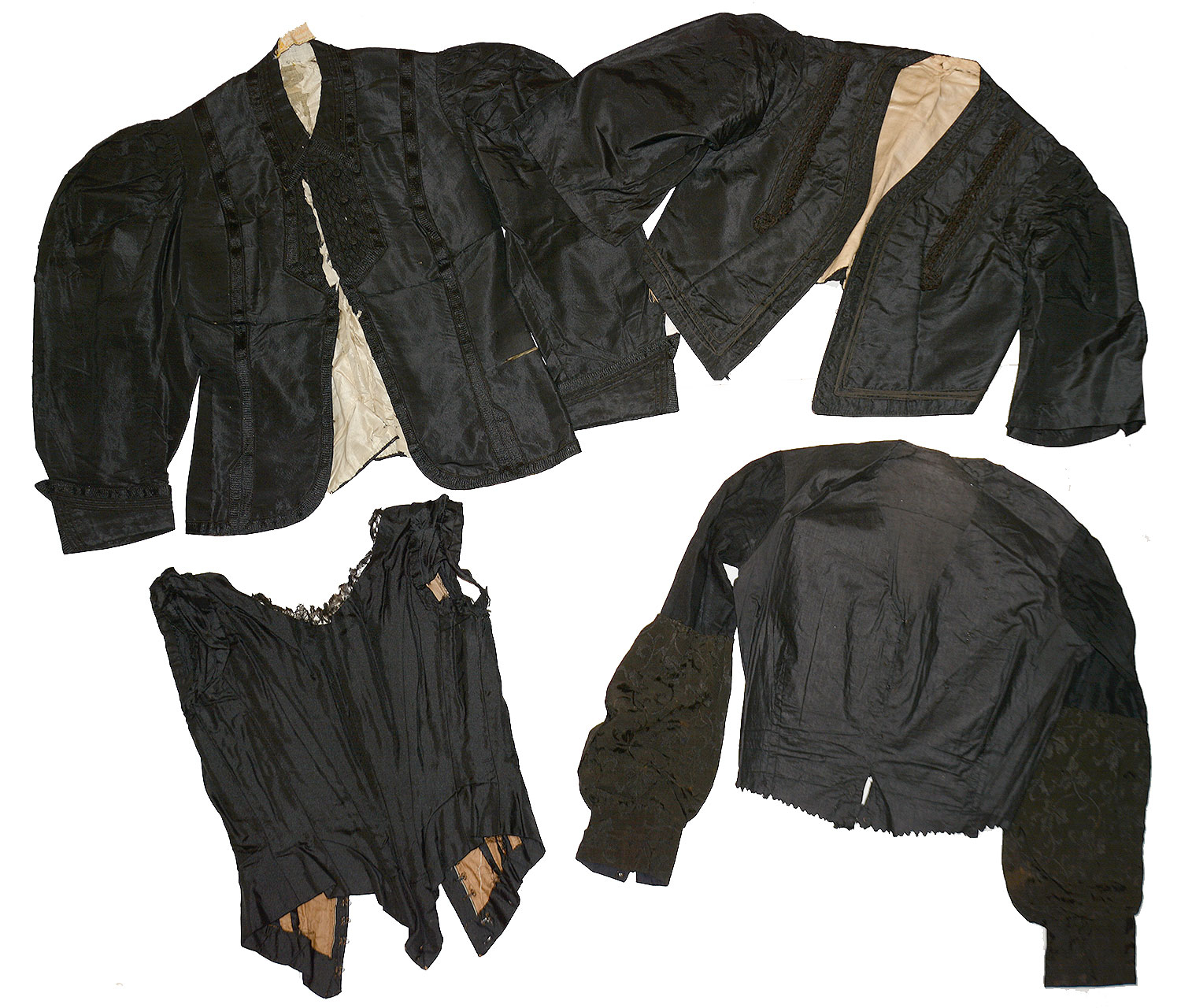 GROUP OF THREE 1880’S-1890’S BLACK SILK BODICES