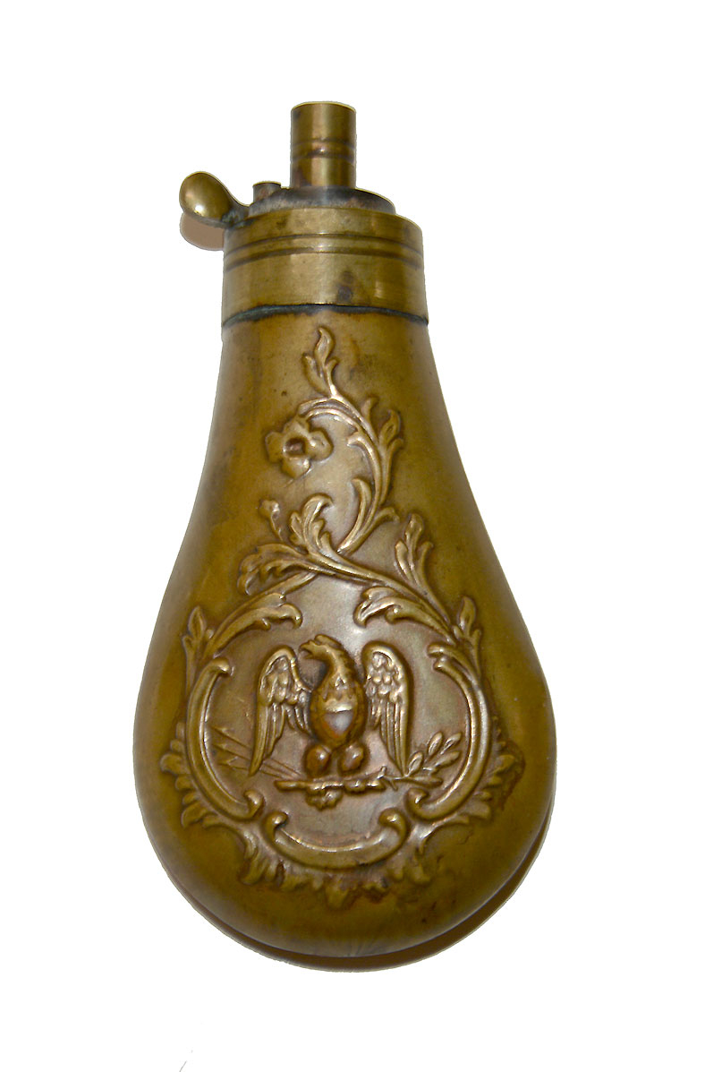 SMALL POWDER FLASK WITH EAGLE MOTIF FOR REVOLVERS