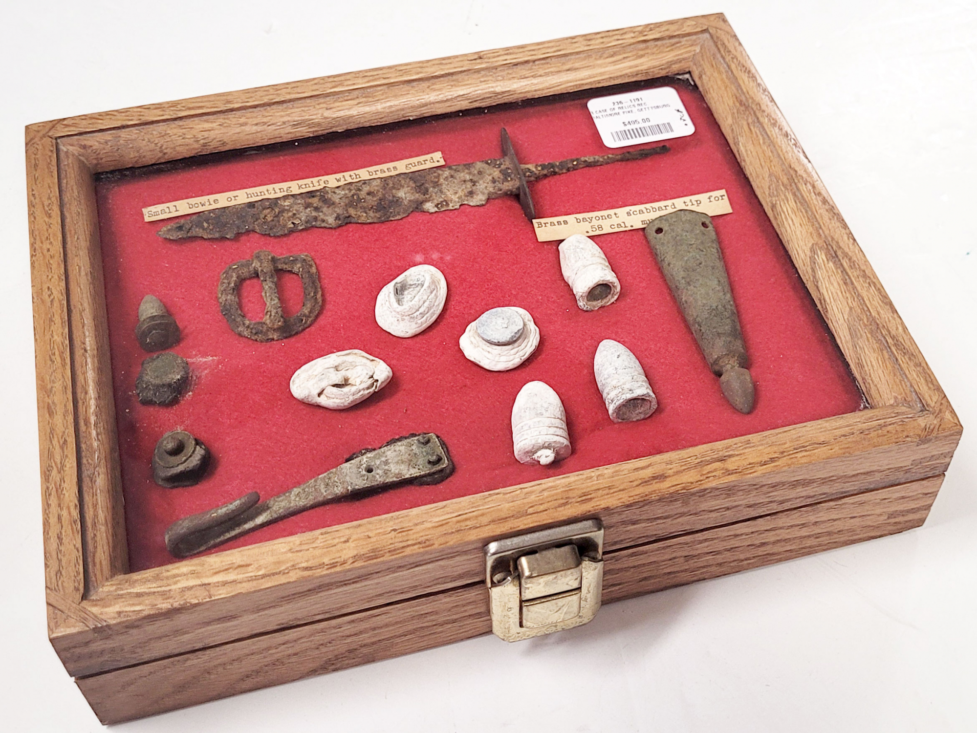 DISPLAY CASE OF GETTYSBURG RELICS