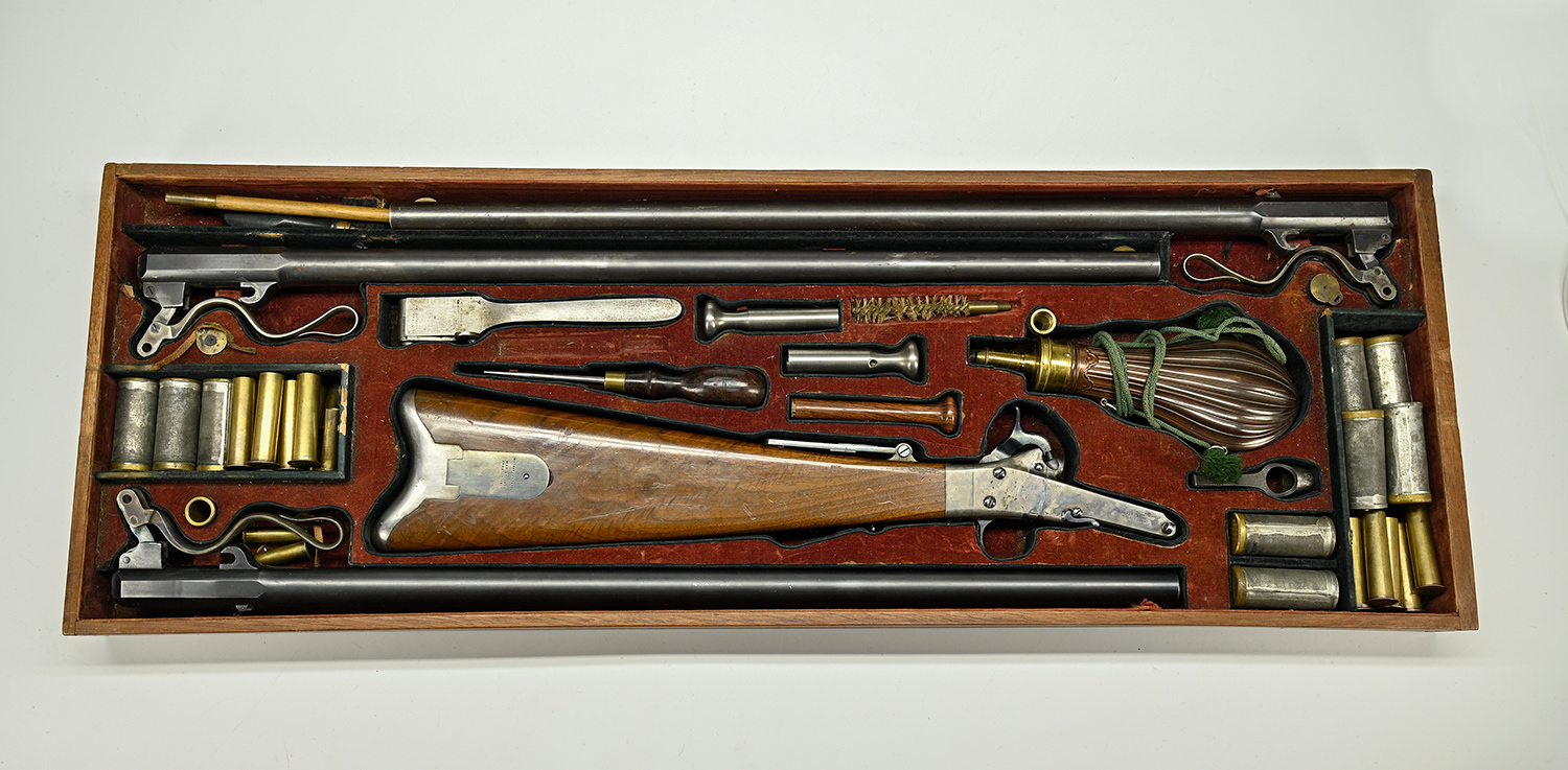 WONDERFUL CASED FIRST MODEL MAYNARD: THREE BARRELS, ACCESSORIES, NOV. 1860 NAMED SHIPPING RECEIPT LISTING CONTENTS, FINE / NEAR EXCELLENT CONDITION! 