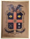 FRAMED HAND-ACCENTED ESCUTCHEON – PRIVATE LOUIS FAUTEUX, 2nd MASS. CAVALRY