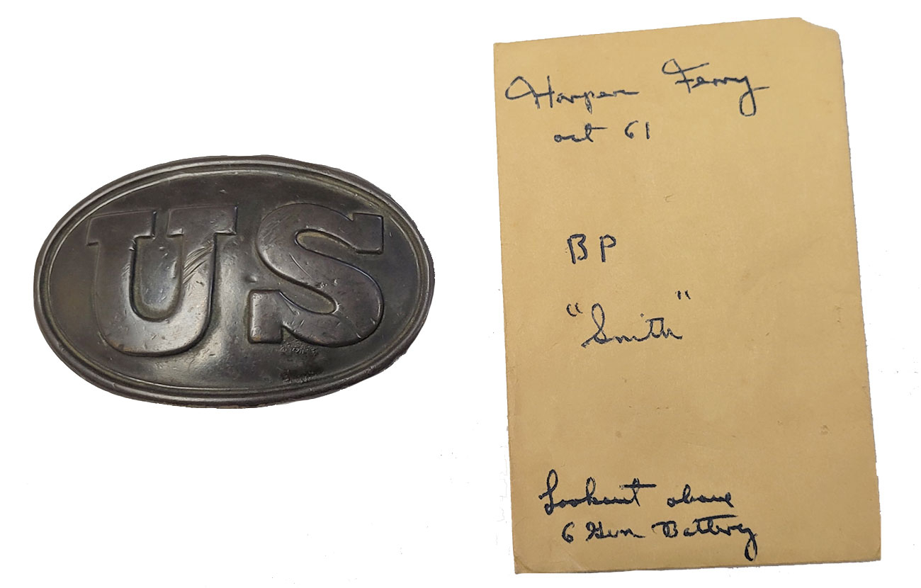 US OVAL BELT PLATE, SMITH MARKED, FROM HARPERS FERRY, EX-SYD KERKSIS