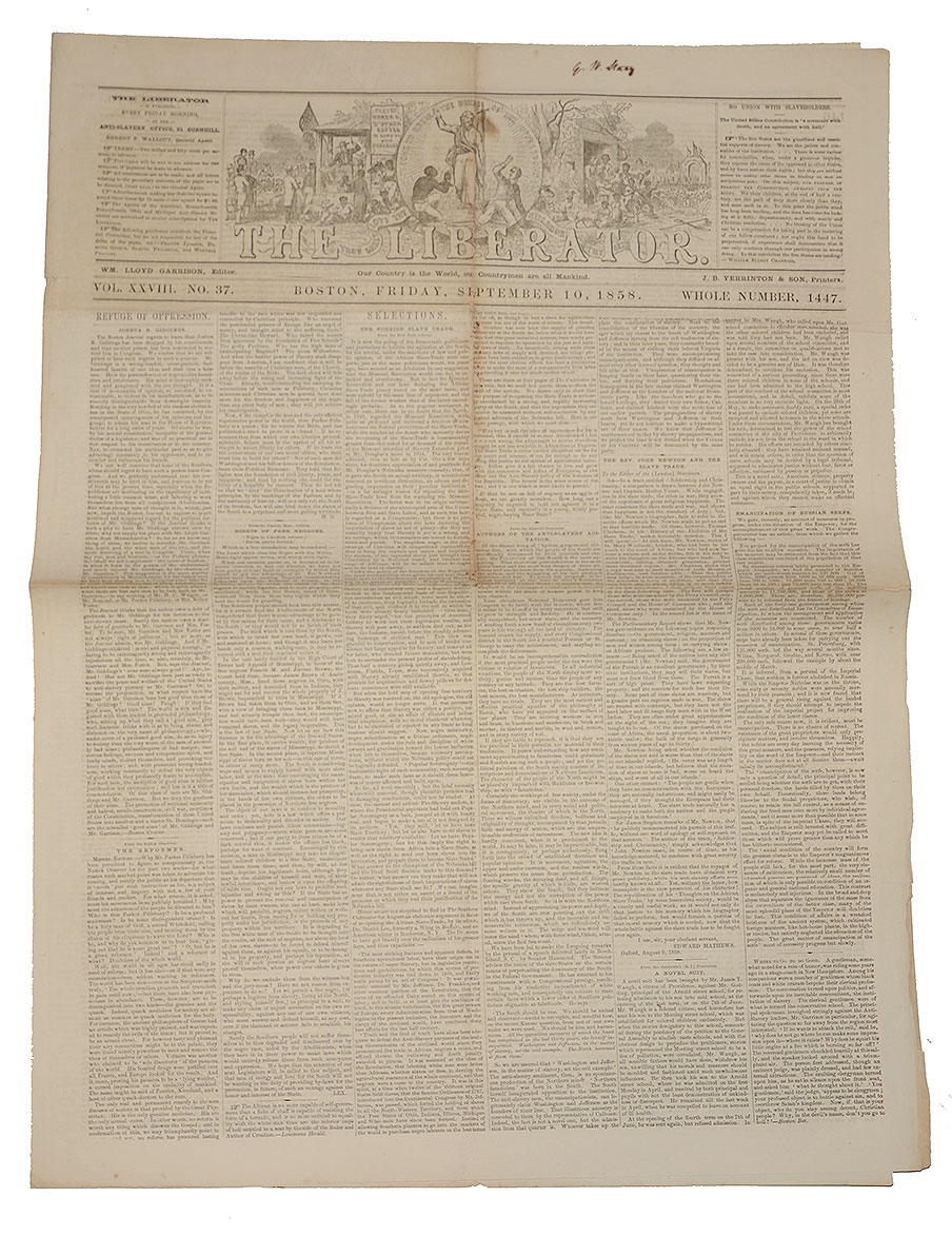 THE LIBERATOR NEWSPAPER – SEPTEMBER 10, 1858 EDITION