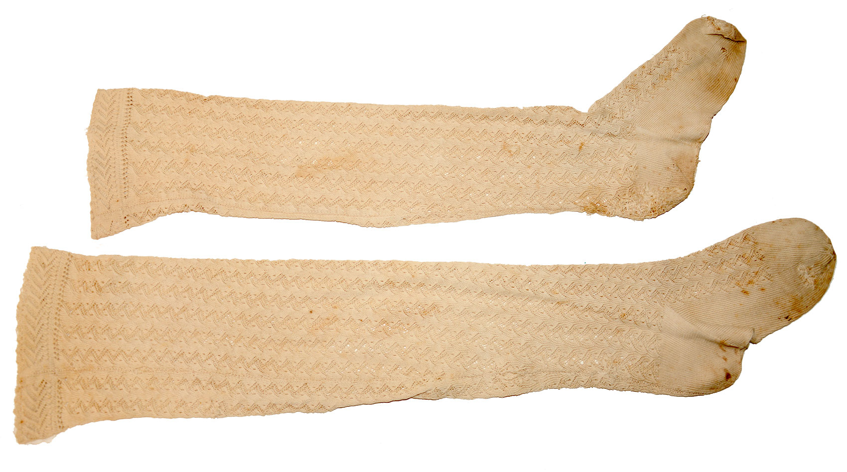 PAIR OF HAND-KNITTED LACE STOCKINGS