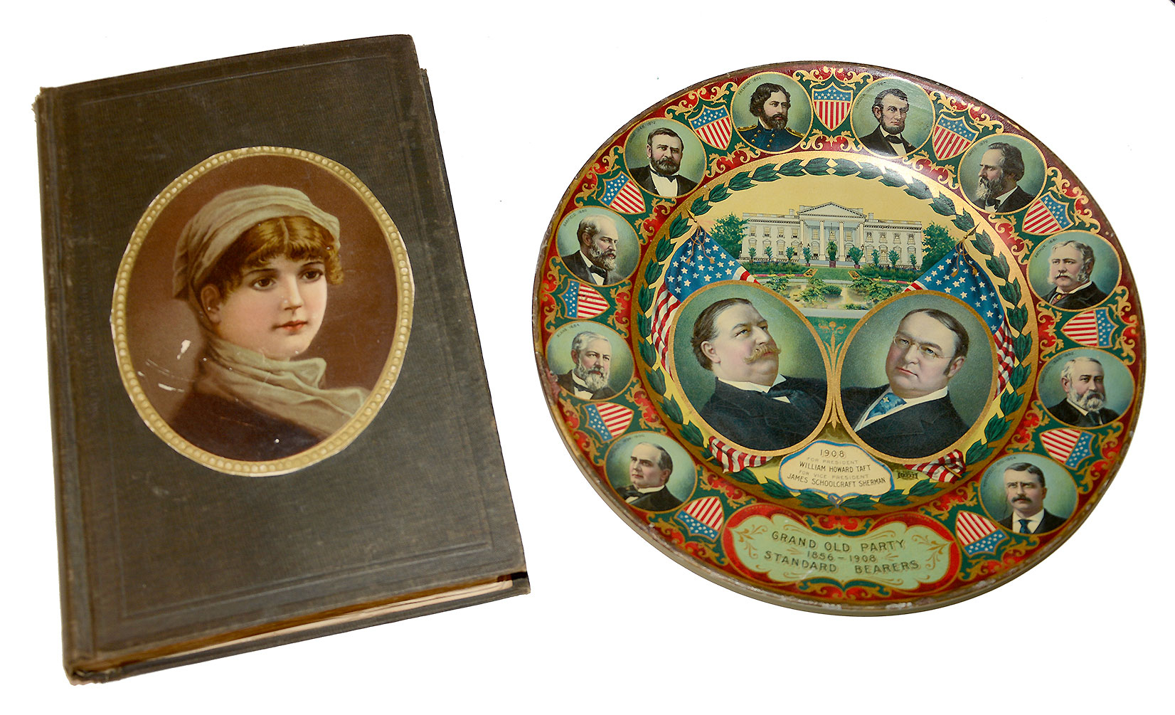 WILLIAM TAFT TIN PRESIDENTIAL CAMPAIGN PLATE WITH PERIOD SCRAP BOOK