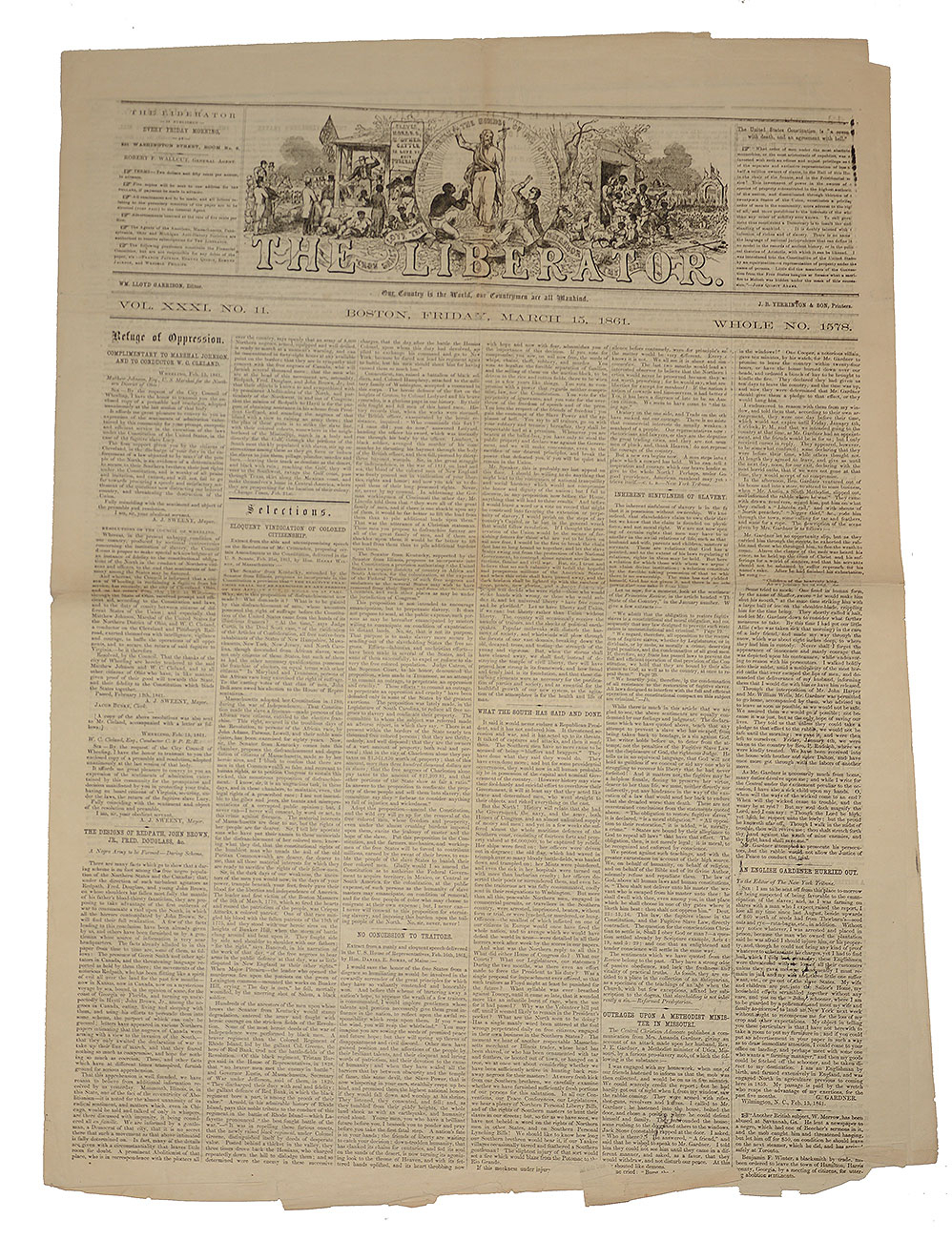 THE LIBERATOR NEWSPAPER – MARCH 15, 1861 EDITION