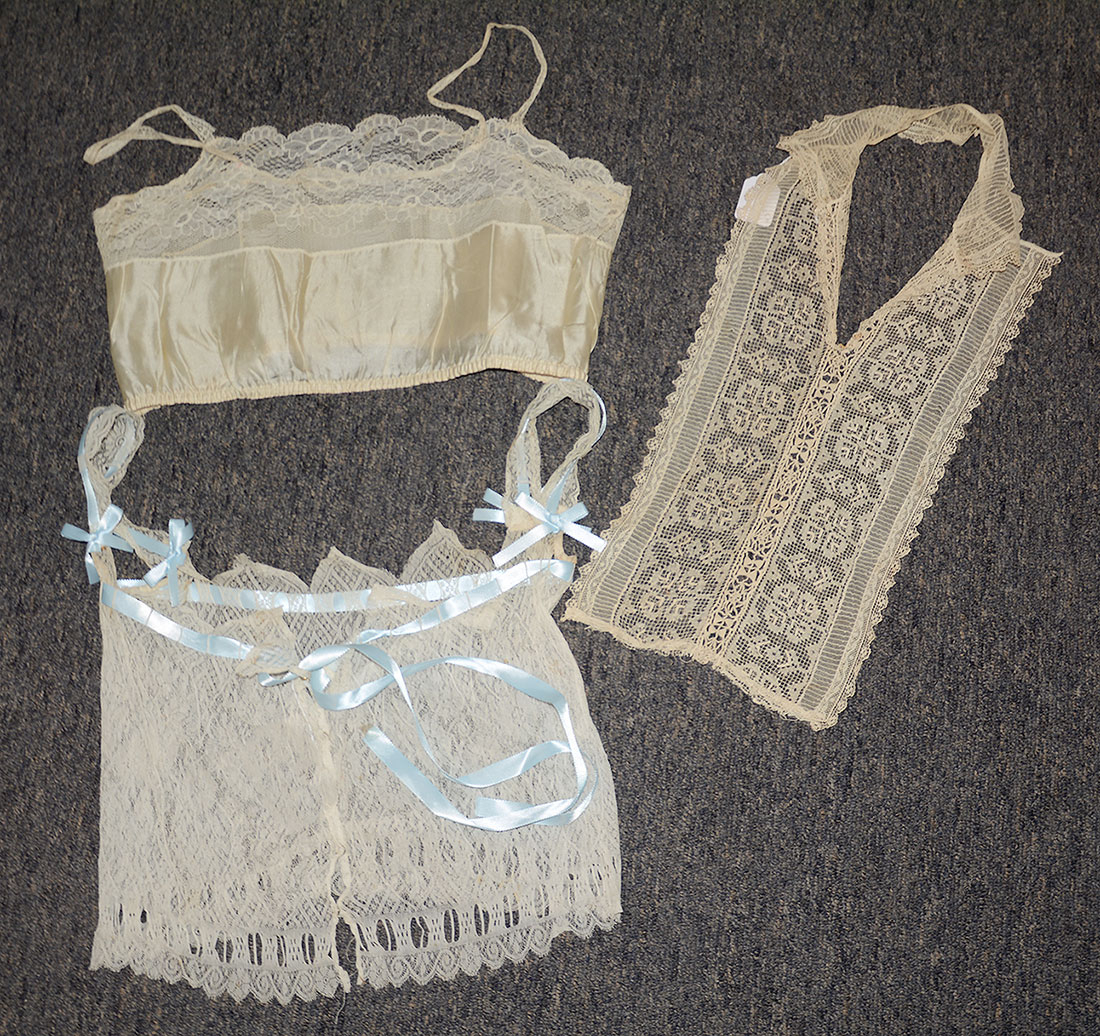 GROUP OF THREE C1875-1910 GARMENTS – ONE CHEMISETTE AND TWO CAMISOLES