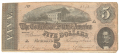 1864 CSA T-69 $5 NOTE FEATURING STATE CAPITOL, RICHMOND