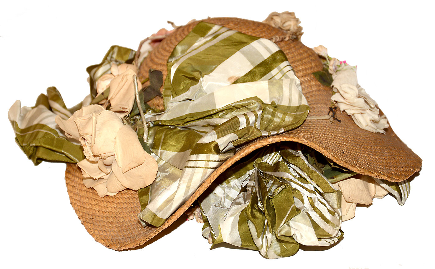 HIGH-CROWN STRAW SPOON BONNET, C1862-1864