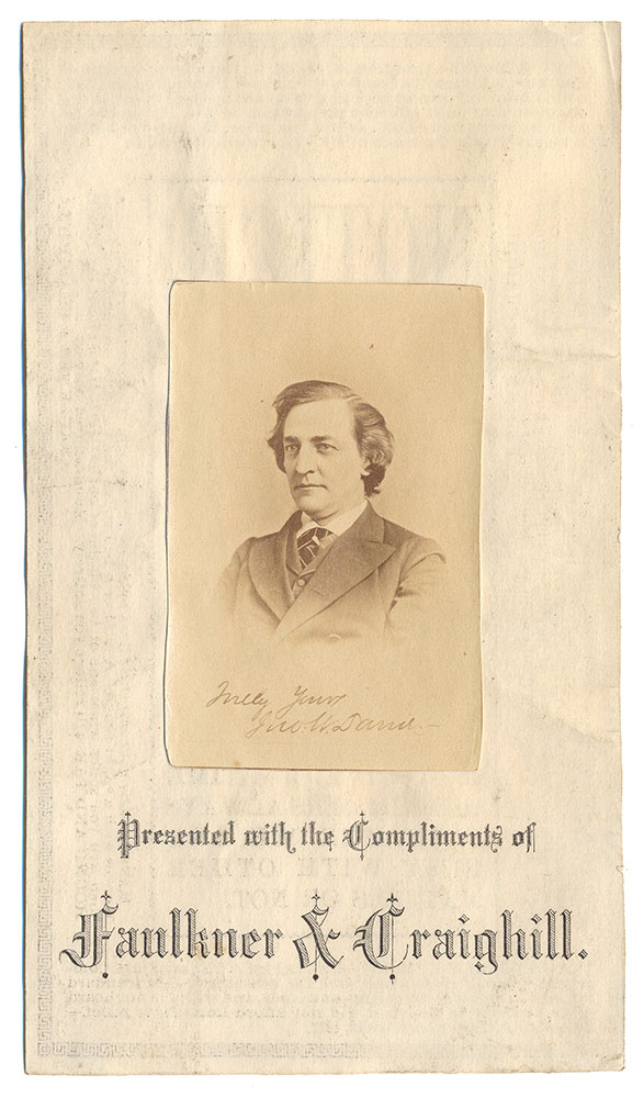 ADVERTISING CARD WITH CDV IMAGE OF JOHN W. DANIEL