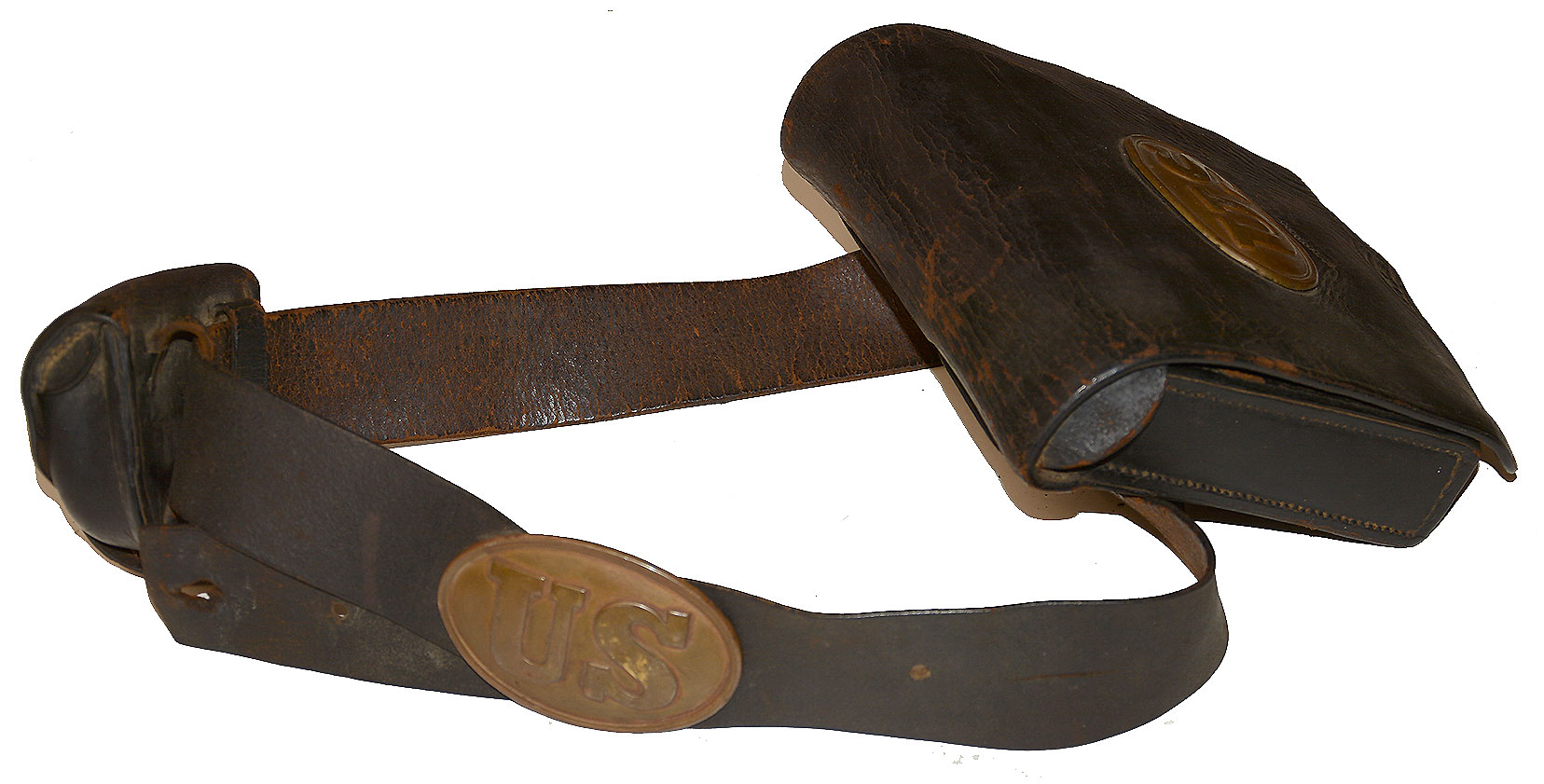 REGULATION CIVIL WAR U.S. INFANTRY WAIST BELT WITH CARTRIDGE BOX AND CAP POUCH