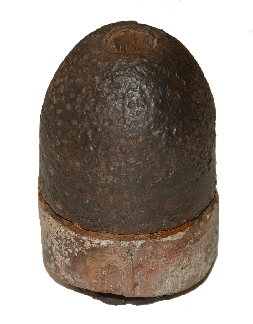 FIRED CONFEDERATE 3.3 INCH ARCHER SHELL WITH TIE RING BASE – MINE RUN, VA