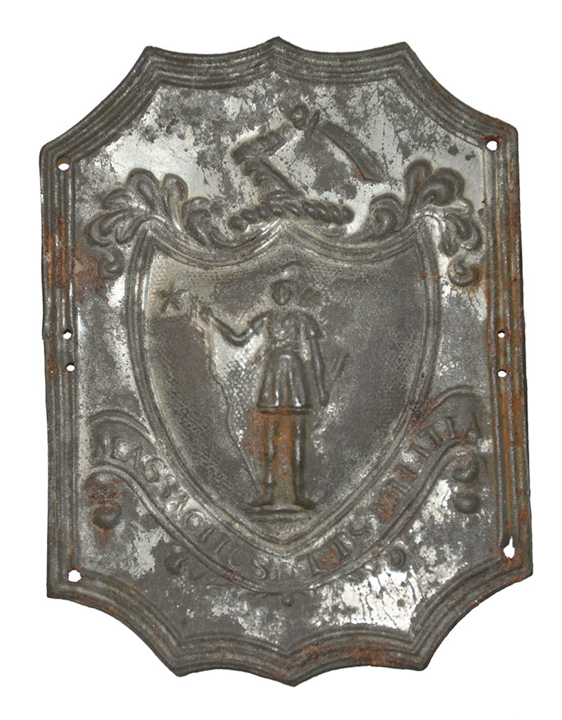 RARE TINNED-IRON MASSACHUSETTS MILITIA CAP PLATE 1825-1840