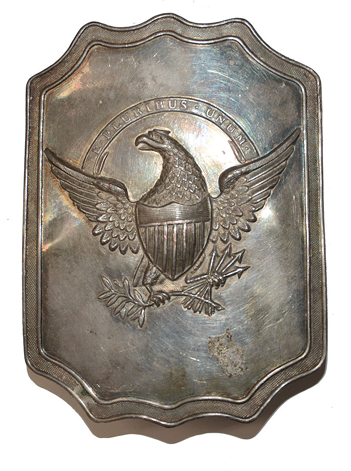 ELEGANT 1825-1835 SILVER-ON-COPPER US MILITIA CAP PLATE 