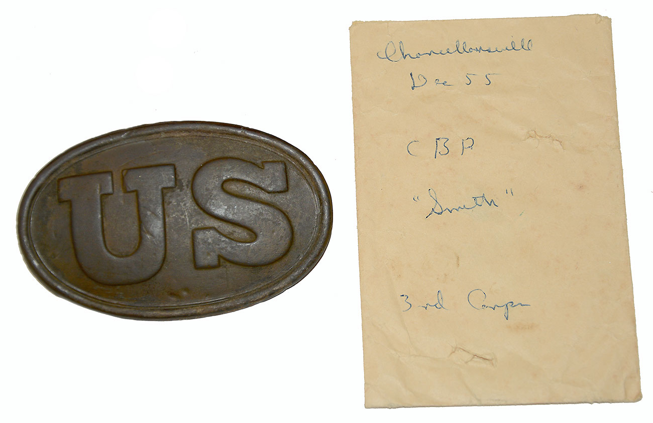 W.H. SMITH MARKED US CARTRIDGE BOX PLATE RECOVERED BY SYD KERKSIS AT CHANCELLORSVILLE IN DECEMBER 1955