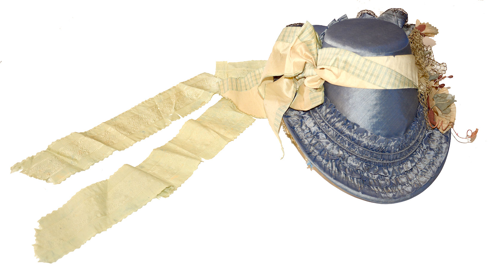 C1862-1864 SPOON BONNET OF BLUE SILK TAFFETA
