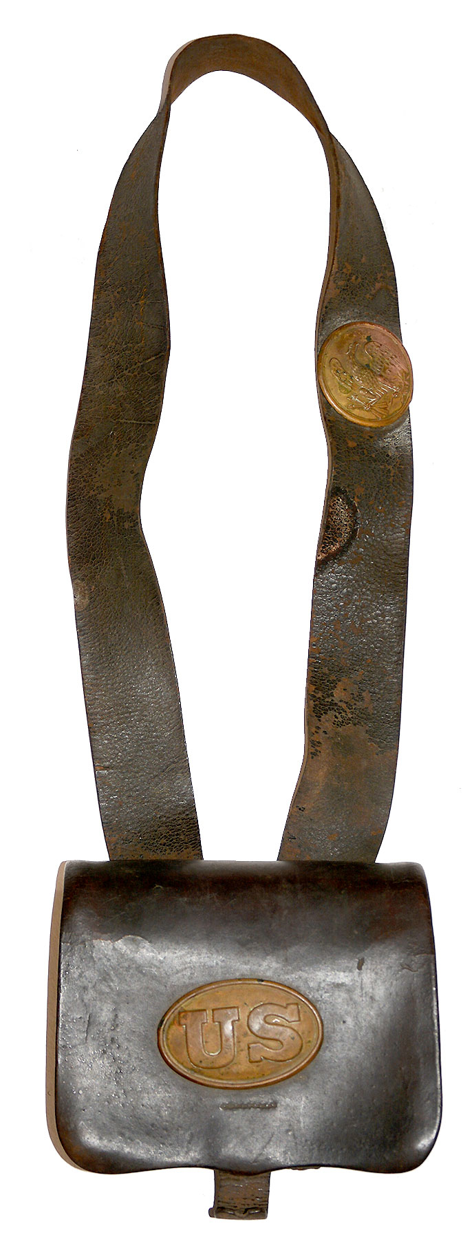 U.S. PATTERN 1861 INFANTRY CARTRIDGE BOX WITH SHOULDER SLING AND PLATES BY CROSSMAN