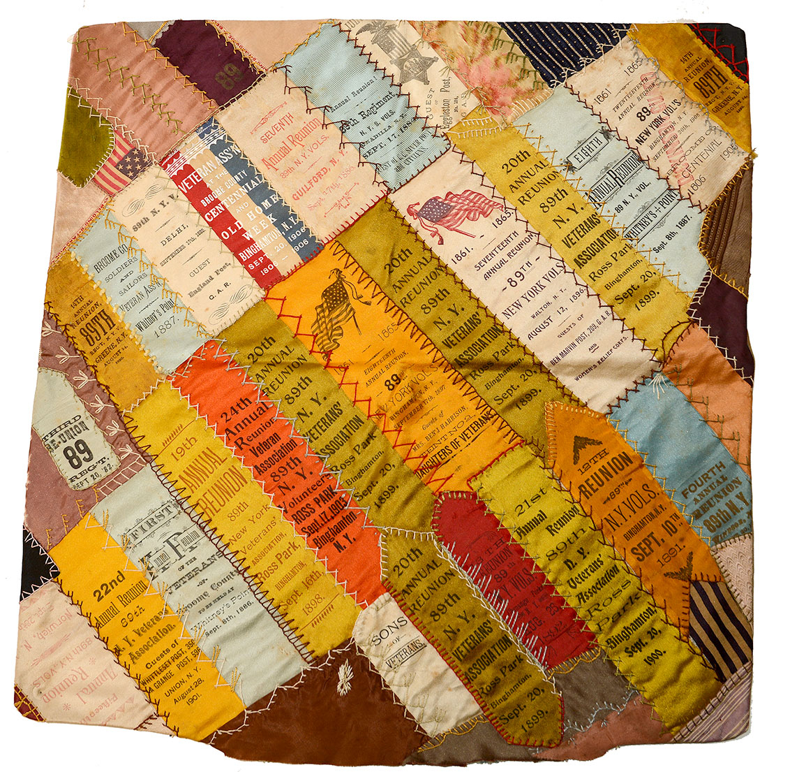 REMARKABLE 89TH NY VETERAN RIBBON THROW QUILT