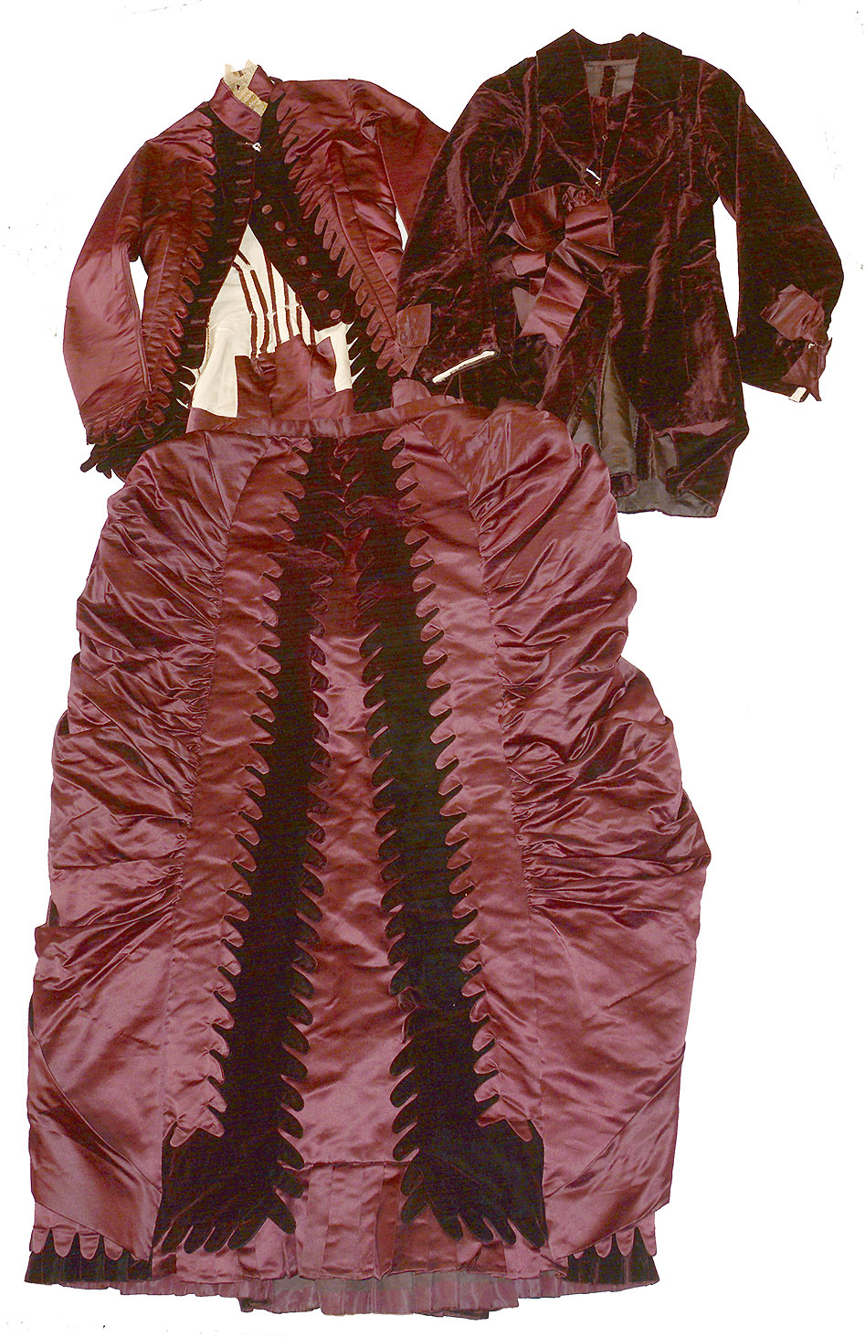 WINE COLORED C. MID-LATE 1880S 3 PIECE TRAVELING ENSEMBLE