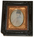 FRAMED NINTH PLATE DAGUERREOTYPE OF SOLDIER IN UNION PATRIOTIC MAT: EX- BILL TURNER COLLECTION