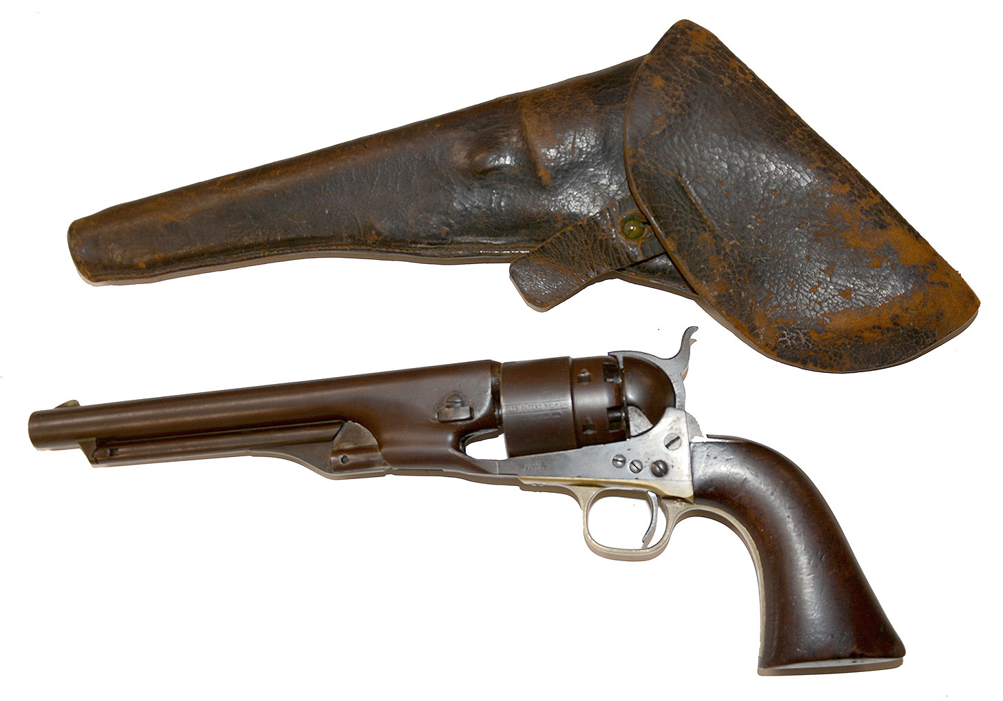 IDENTIFIED COLT ARMY & HOLSTER: MAJ. L.W. BRADLEY, 64th NY, FOUR TIMES WIA, REGIMENTAL COMMANDER JULY 3, 1863 TO MAY 12, 1864: GETTYSBURG TO SPOTTSYLVANIA