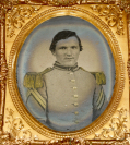 CASED 1/6 PLATE TINTYPE OF PRE-CIVIL WAR MILITIA CORPORAL, WITH LOCK OF HAIR 