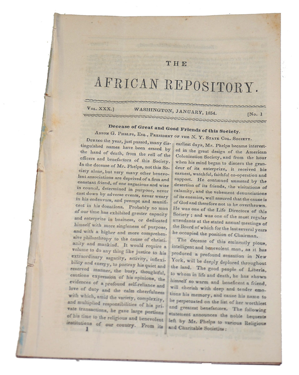 THE AFRICAN REPOSITORY (AMERICAN COLONIZATION SOCIETY) – JANUARY, 1854