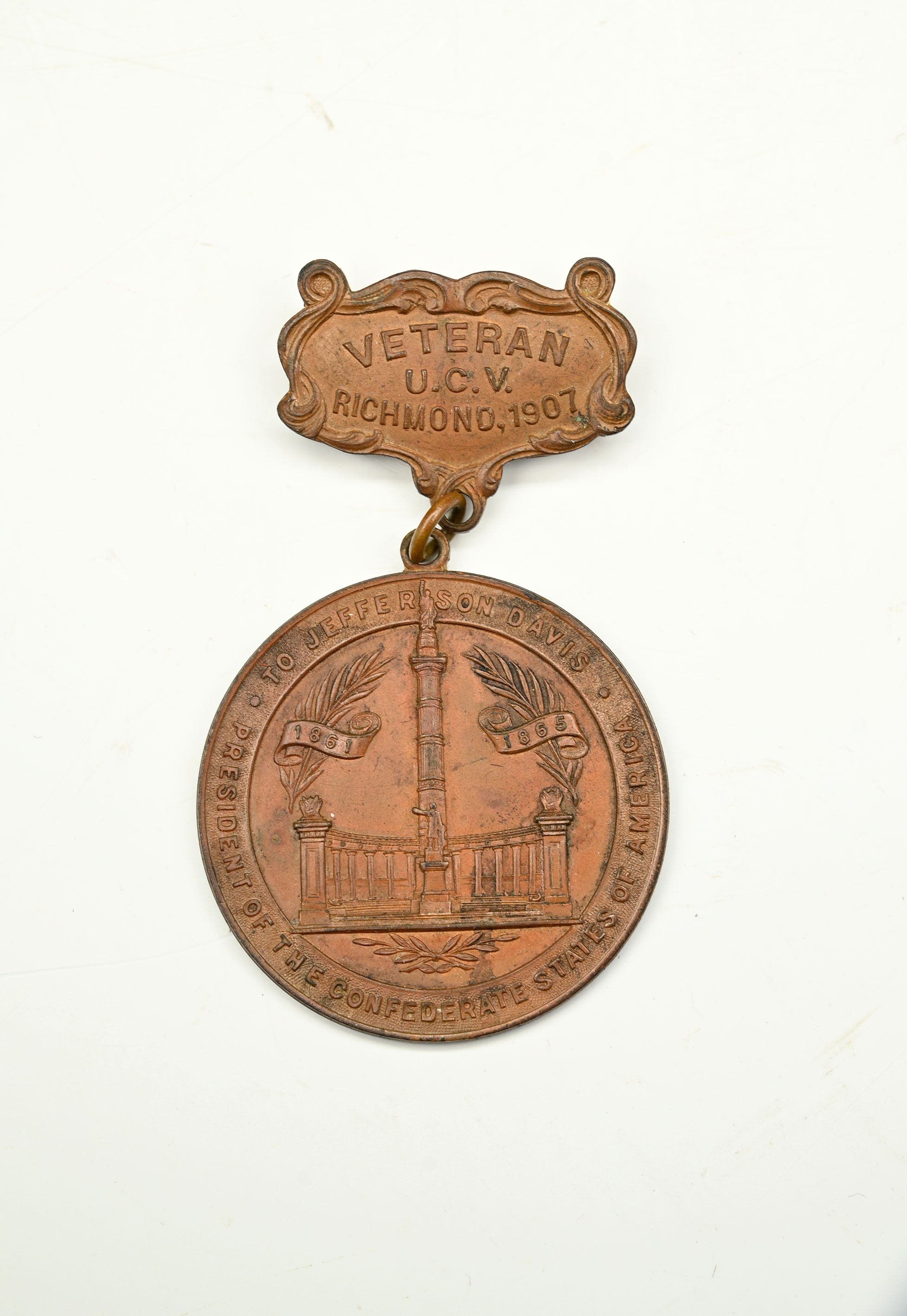 1907 UCV RICHMOND MEDAL SHOWING JEFFERSON DAVIS MEMORIAL 