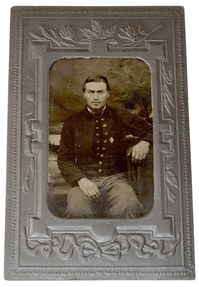 TINTYPE OF UNION THIRD CORPS SOLDIER IN MOURNING FRAME