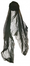 BLACK CREPE MOURNING BONNET WITH VEIL, C1870-1900