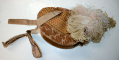 1870’s TAN WATERED VELVET BONNET WITH OSTRICH PLUME