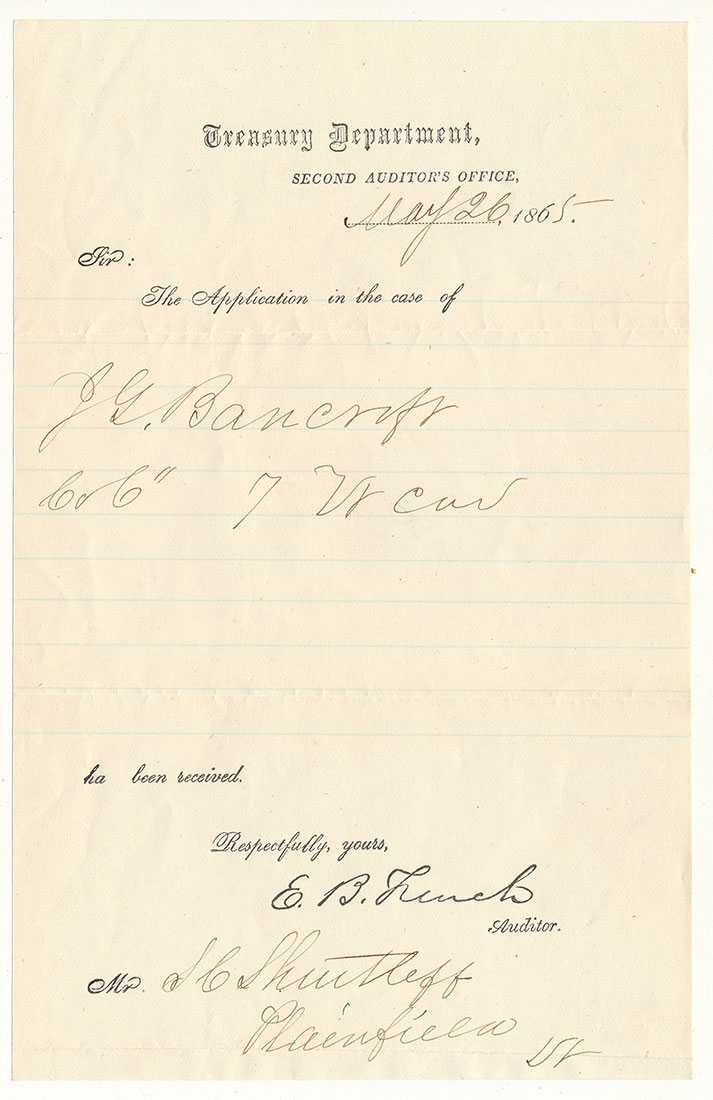 BENEFITS CLAIM LETTER FOR GETTYSBURG P.O.W.