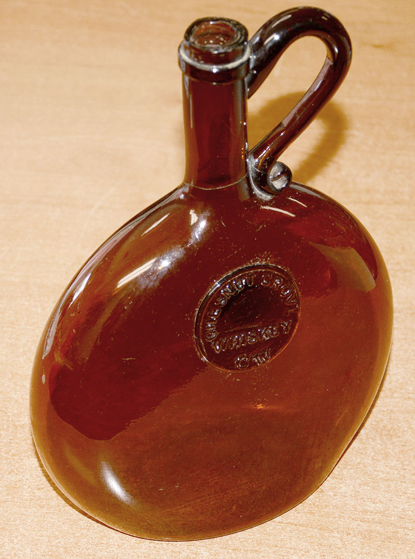 BLOWN AMBER WHISKEY BOTTLE C1858-1870