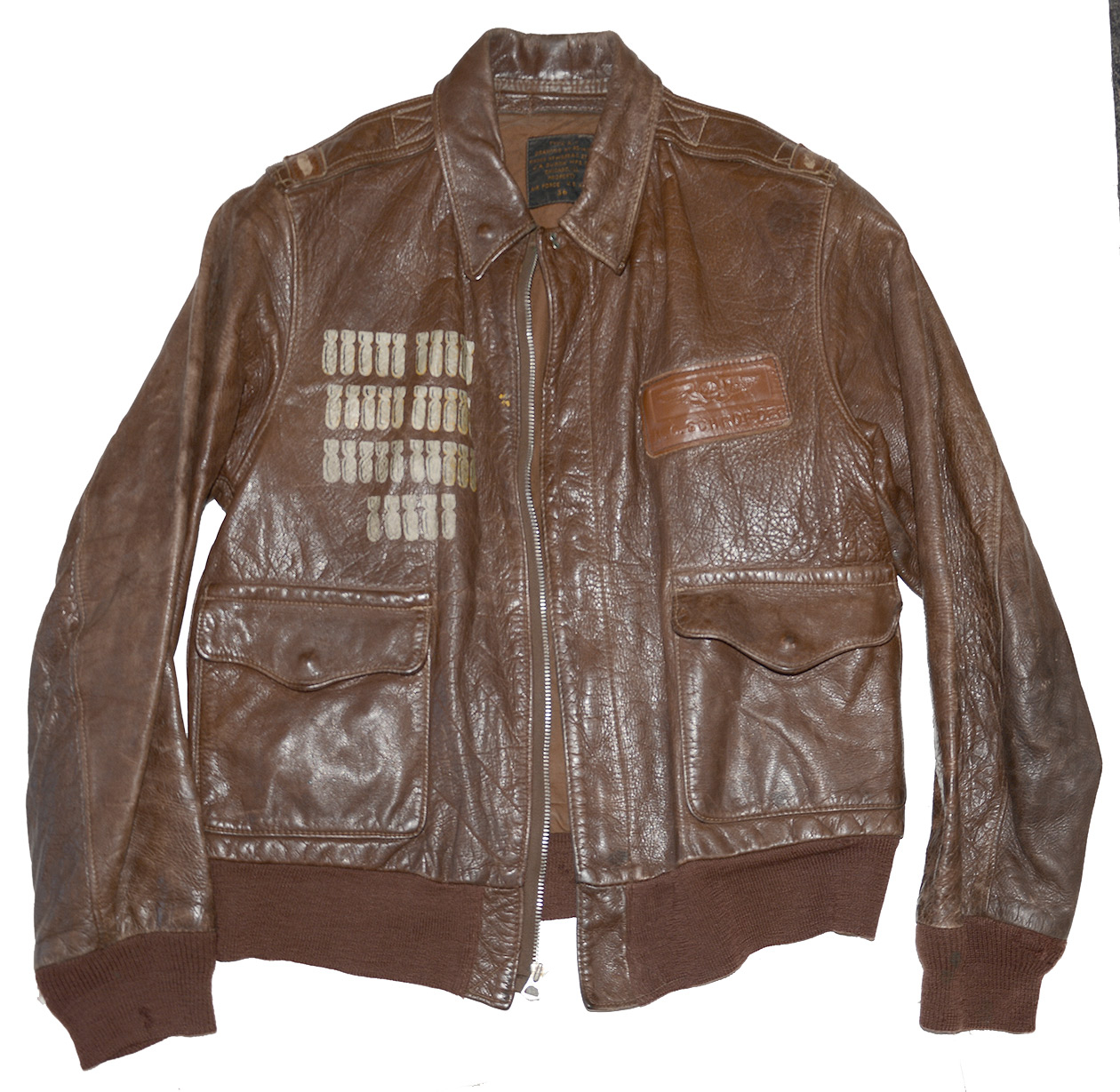 ID’D WW2 LEATHER A-2 FLYING JACKET “SLOW BUT SURE” 457TH BOMB GROUP