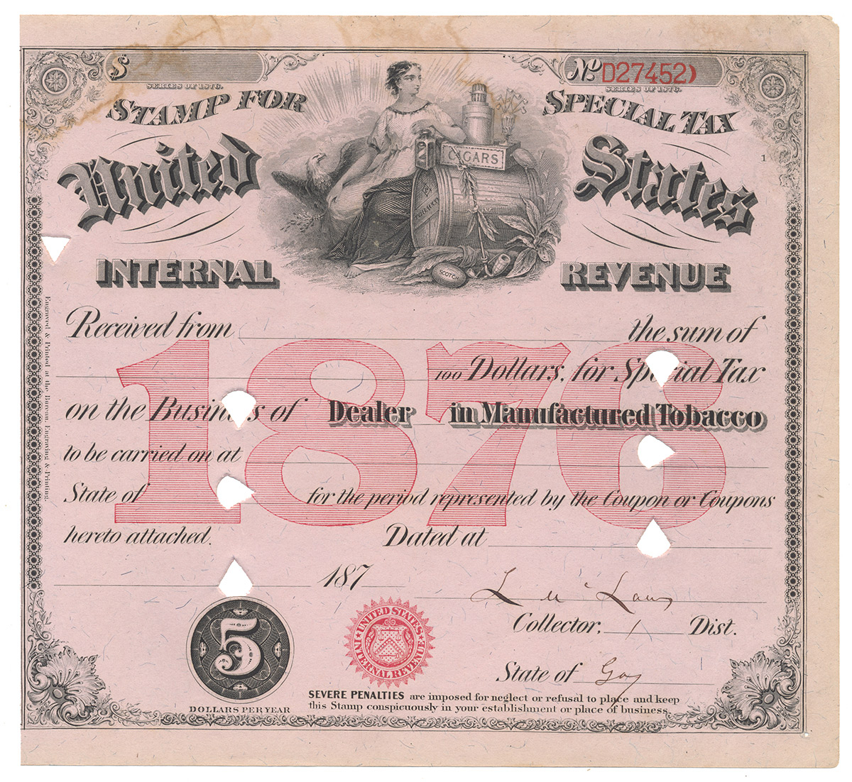 1876 AUTOGRAPH – CS MAJOR GENERAL LAFAYETTE MCLAWS