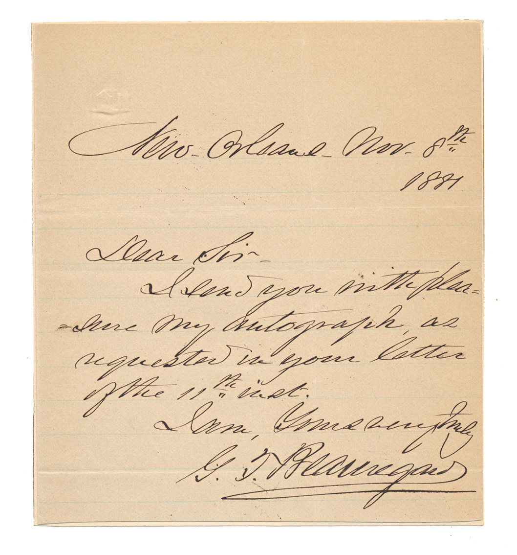 1881 DATED P.G.T. BEAUREGARD AUTOGRAPH LETTER SIGNED — 