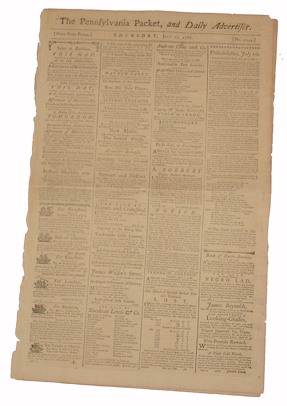 ORIGINAL PENNSYLVANIA PACKET & DAILY ADVERTISER – JULY 10, 1788