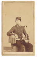 CDV OF MILITIA MUSICIAN WITH HORN – NY PHOTOGRAPHER