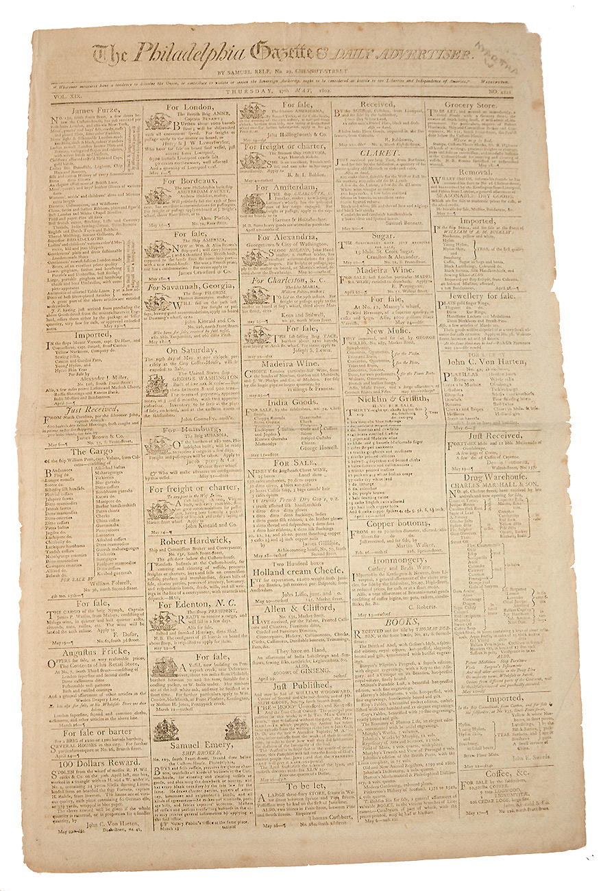 THE PHILADELPHIA GAZETTE & DAILY ADVERTISER – MAY 27, 1802