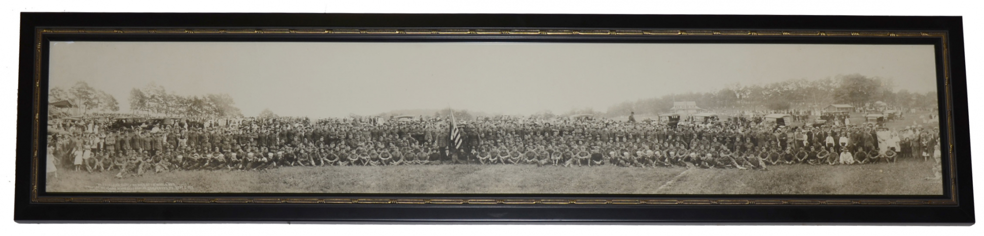 PANORAMIC PHOTO OF ADAMS COUNTY WORLD WAR ONE VETERANS WELCOME HOME CEREMONIES WITH NEWSPAPER ACCOUNT OF THE EVENT